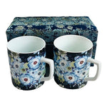 Barnes & Noble Floral Ceramic Mug Set of 2 Blue Multicolor Boxed Gift New