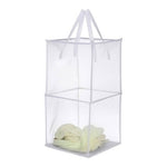 White Collapsible Mesh Laundry Hamper Foldable Polyester Bag with Handles VG