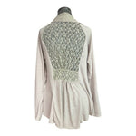 A'REVE Womens Asymmetrical Cardigan L Beige Lace Hook Front Open Duster Jacket