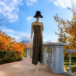AMASOO Military Green Off Shoulder Tiered Maxi Dress Womens Size 6 NWT