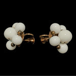 Vintage 1960s Clip On Earrings Enamel Beaded Flower Gold Tone 1" Germany Good