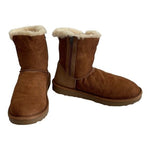 Women’s Tan Suede Leather Sheepskin Lined Ankle Boots Size 10 Winter Boots