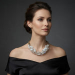 Clear White Crystals Cluster Gold Tone Multilayer Chain Statement Necklace 18-21