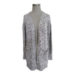 Blue Grey White Wool Blend Cardigan Women Medium Open Front Knit Sweater 31.5 VG