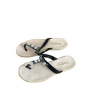 Women's Shoes TOMMY BAHAMA Relaxology Crystals Accent Black Leather Flip Flops