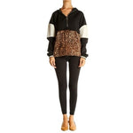 ZARA Womens Hoodie S Black White Leopard Print Colorblock Long Sleeve Sweater