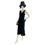 Vintage Jones NY Black V-Neck Ruffle Beaded Midi Ball Gown Dress Size 10 NWT