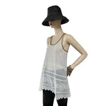 FREE PEOPLE Womens Tank Top S White Lace Sheer Boho Sleeveless Blouse Hippie G+