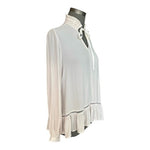 Ro&De Women's Ivory Cream Tie High Collar Ruffle Sheer Blouse S Long Sleeve NWT