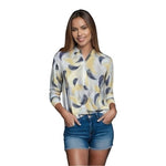 Lady Pinseeker Yellow Palm Print Golf Shirt 2XL Mock Neck Zip Long Sleeve NWT
