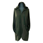 Cyrus Women's Khaki Green Long Blazer Cardigan M Open Front Hooded Duster VG