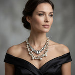 Women's Beads Crystals Necklace Silver Tone Double Layered Necklace Jewelry