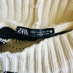 Zara Women's Black White Zigzag Funnel Neck Cropped Sweater S Mock Neck VG