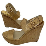 MICHAEL KORS Posey Gold Leather Espadrille Wedge Sandals Women 5.5 5" Heel G+