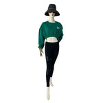 Zara Women's Green Ribbon Trim Cropped Sweatshirt S Manhattan Embroidery NWT