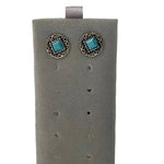 Turquoise Stud Earrings Silver Tone Flower Button 0.6" Women's Costume Jewelry