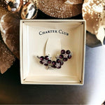 Charter Club Silver Tone Purple Clear Crystal Flower Brooch 2" Pin NIB