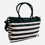 Victoria’s Secret Duffel Bag Black White Pink Stripe Canvas with Makeup Case