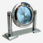 IBM Chrome Swivel Desk Clock 4" Blue Dial Quartz Stainless Steel Vintage
