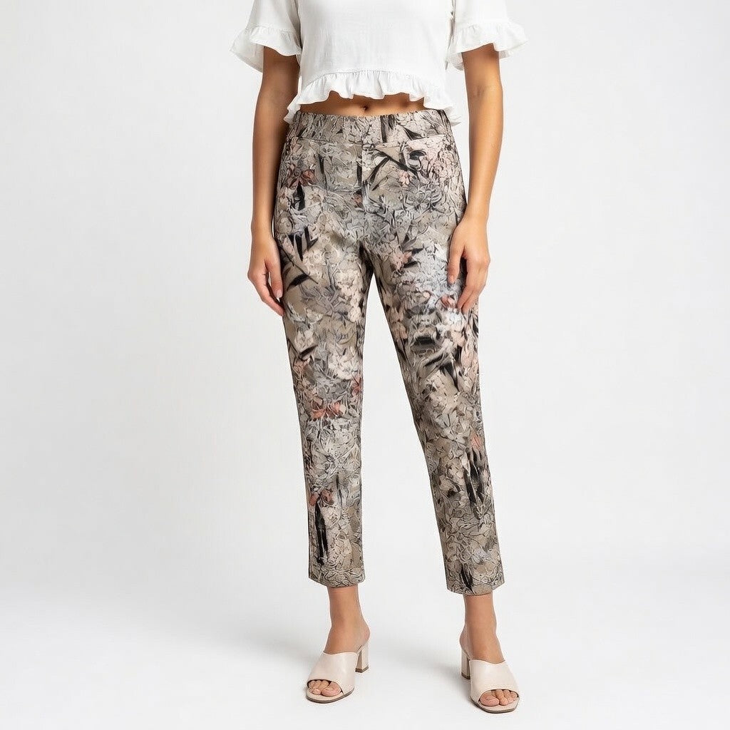Jules & Leopold Womens Tan Floral Print Capris Size M Pull-On Fitted Mid Rise VG