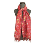 Women's Pink Floral Print Fringe Scarf 76"x28" Cotton Mesh Wrap Shawl Sarong VG