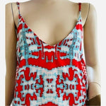 Tyche Women's Red Vivid Abstract Print Asymmetrical Midi Dress M Spaghetti NWT