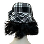 Tartan Traditions Plaid Bucket Hat Black White Flower Detail Women S/M NWT