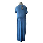 Sarin Mathews Women's Blue Cotton V-Neck Maxi Dress L Short Sleeve Beach NWT