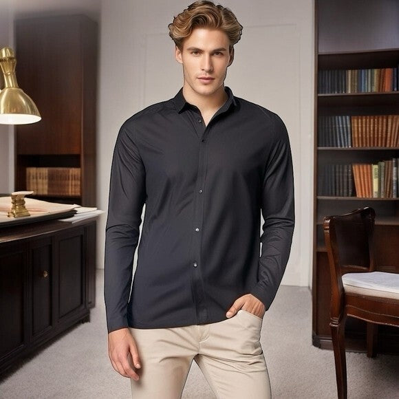 HUGO BOSS Black Cotton Slim Fit Button Front Long Sleeve Men's Dress Shirt Sz XL