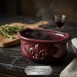 Vintage Large Deep Red Glazed Ceramic Oval Planter Bowl Embossed Fleur de Lis 14