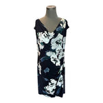 Lauren Ralph Lauren Navy Floral Cowl Neck Sleeveless Sheath Midi Dress Sz 18W VG
