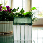 Johana Mirrored Glass Cube Vase Silver Planter Flower Pot Makeup Holder 6.5”