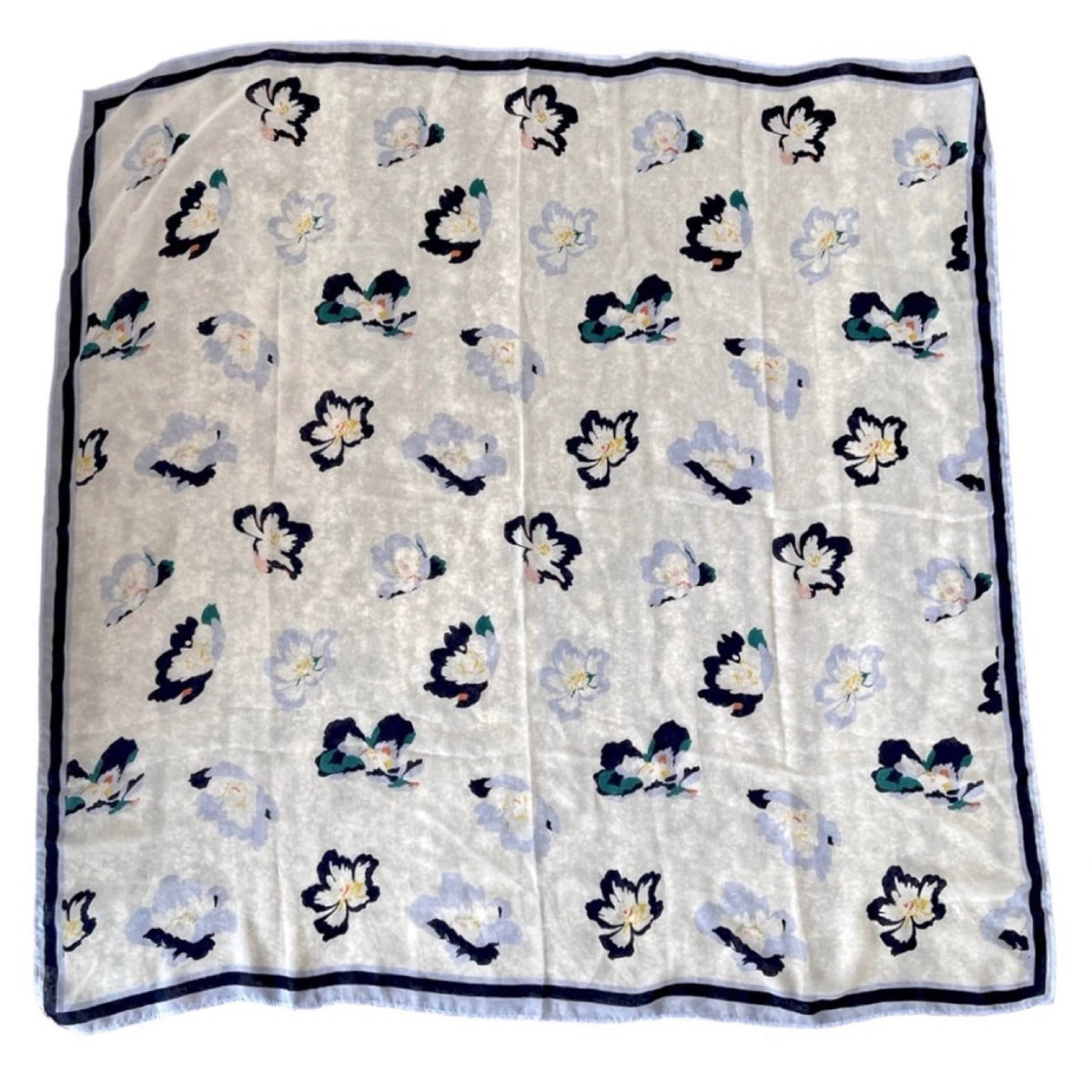 Blue White Floral Butterfly Chiffon Lightweight Sheer Scarf Neckerchief Wrap 40"