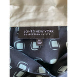 Women Shirt JONES NEWYORK Black Blue Geometric Print Silk Blouse Long Sleeve Top