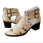 AVENUE CLOUDWALKERS Abby Beige Crochet Block Heel Sandals Size 9M NIB