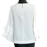 J.CREW Blouse Size 4 White Ruffle Tiered Bell Sleeve Keyhole Back H2197 EXC
