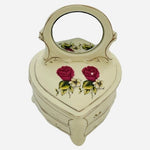 Hermitage Pottery Heart Shaped Floral Ceramic Mirrored Jewelry Trinket Box 7" VG