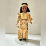 Vintage Native American Indian Girl Doll 8" Beaded Leather Handmade Blink Eyes