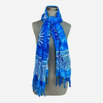 Hawaiian Tropical Blue White Sun Sarong 68"x48" Fringe Beach Cover Up Rayon EXC