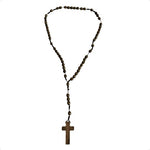 Catholic Wood Rosary Brown Beaded INRI Crucifix Prayer Necklace 17" Handmade