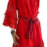 Perfectly Priscilla Red Off Shoulder Crochet Sleeve Mini Dress M/L Velvet NWT