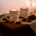 Holiday Lane LOVE Cutout Ceramic Votive Candle Holders Pink White Pair NWOT