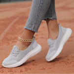 Women's Gray Mesh Orthopedic Comfort Walking Tennis Shoes Lace Up Soft Sole Sz 9