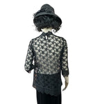 Marks & Spencer Black Lace Blouse Sheer Elegant Funnel Collar 3/4 Sleeve Size M