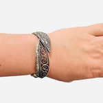 Oxidized Silver Elastic Bangle Bracelet Women's Artisan Costume Jewelry Gift