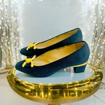 BALLY Vermont Navy Blue Leather Pumps Low Heels Bow Women’s Size 5