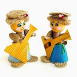 Handmade Straw Dolls Belarus 3.5" Balalaika Musicians Traditional Folk Art NEW