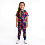 Funeea Kids Tropical Floral 2pc  Set Short Sleeve Top Jogger Pants Navy L NWOT