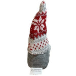 Santa Gnome Red Knit Snowflake Hat Christmas Decoration 7" Handmade Gray VG