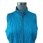 CHICO'S Womens Puffer Vest 2/L Teal Blue Sleeveless Zip Front Quilted Jacket VG